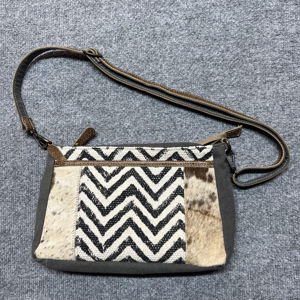 Myra Bag Crossbody Bag Womens Small Multicolor Chevron Canvas Leather Boho